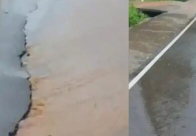 കാസർഗോഡ് കനത്ത മഴയില്‍ റോഡ് നെടുകെ പിളര്‍ന്നു; 50 മീറ്ററോളം നീളത്തില്‍ വിള്ളല്‍