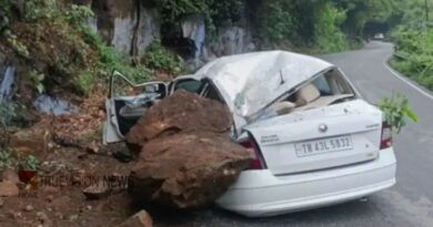 കാറിലേക്ക് കൂറ്റൻ പാറക്കല്ല് പതിച്ചു; പിതാവിന് ദാരുണാന്ത്യം, അമ്മയടക്കം രണ്ടുപേര്‍ക്ക് ഗുരുതര പരിക്ക്